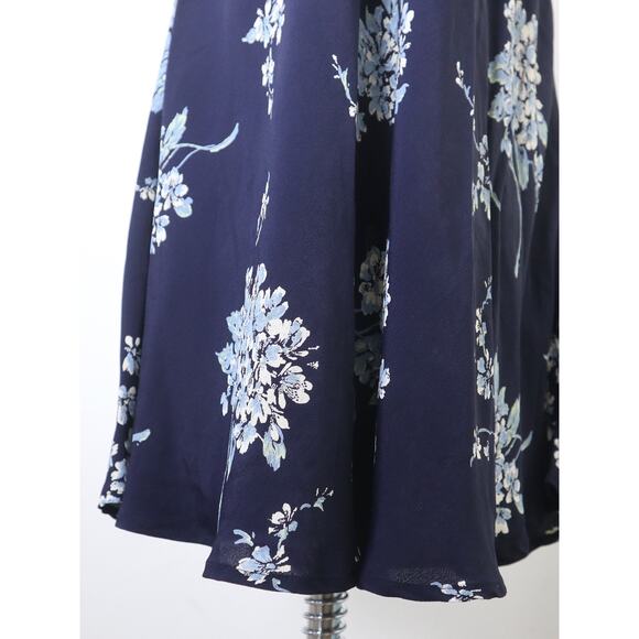 Vintage 1990s Size 4 Rayon Slinky Maxi Dress Navy Blue Floral Print - Picture 9 of 10